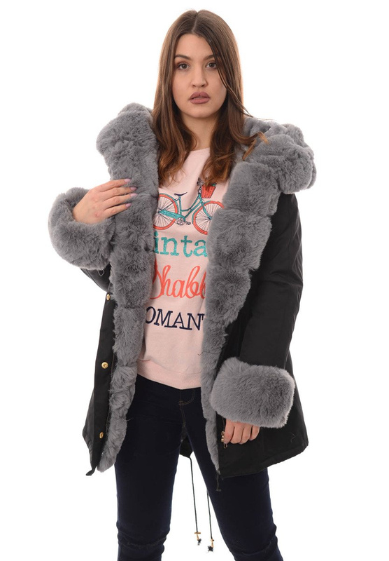 Kurtka Patrycja Czarna Z Szarym Futerkiem 