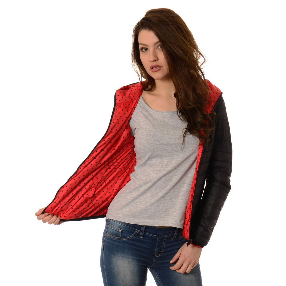 Damska Dwustronna Wiosenna Kurtka Ortalionowa Nadia Czarno Czerwona