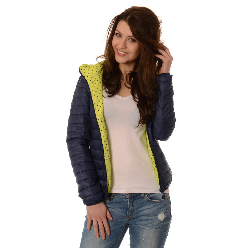 Damska Dwustronna Wiosenna - Jesienna Kurtka Ortalionowa Nadia Granatowo Limonkowa