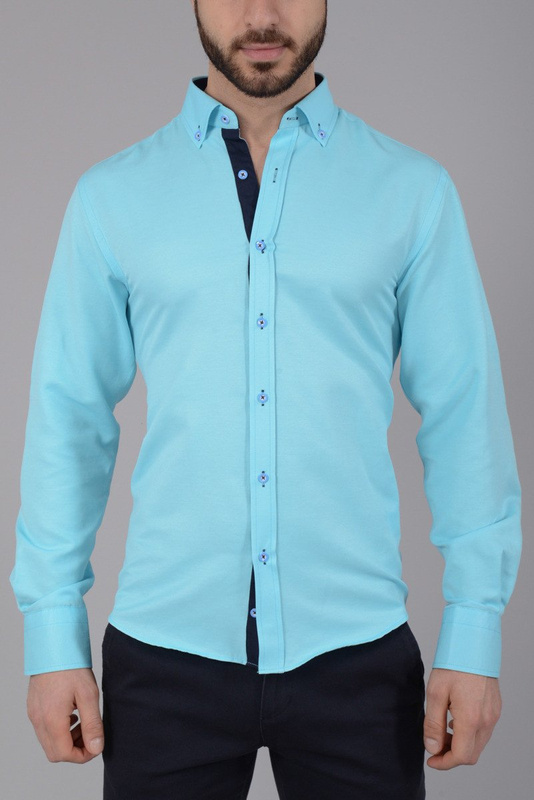 Elegancka Męska Koszula Łaty Morska Zieleń