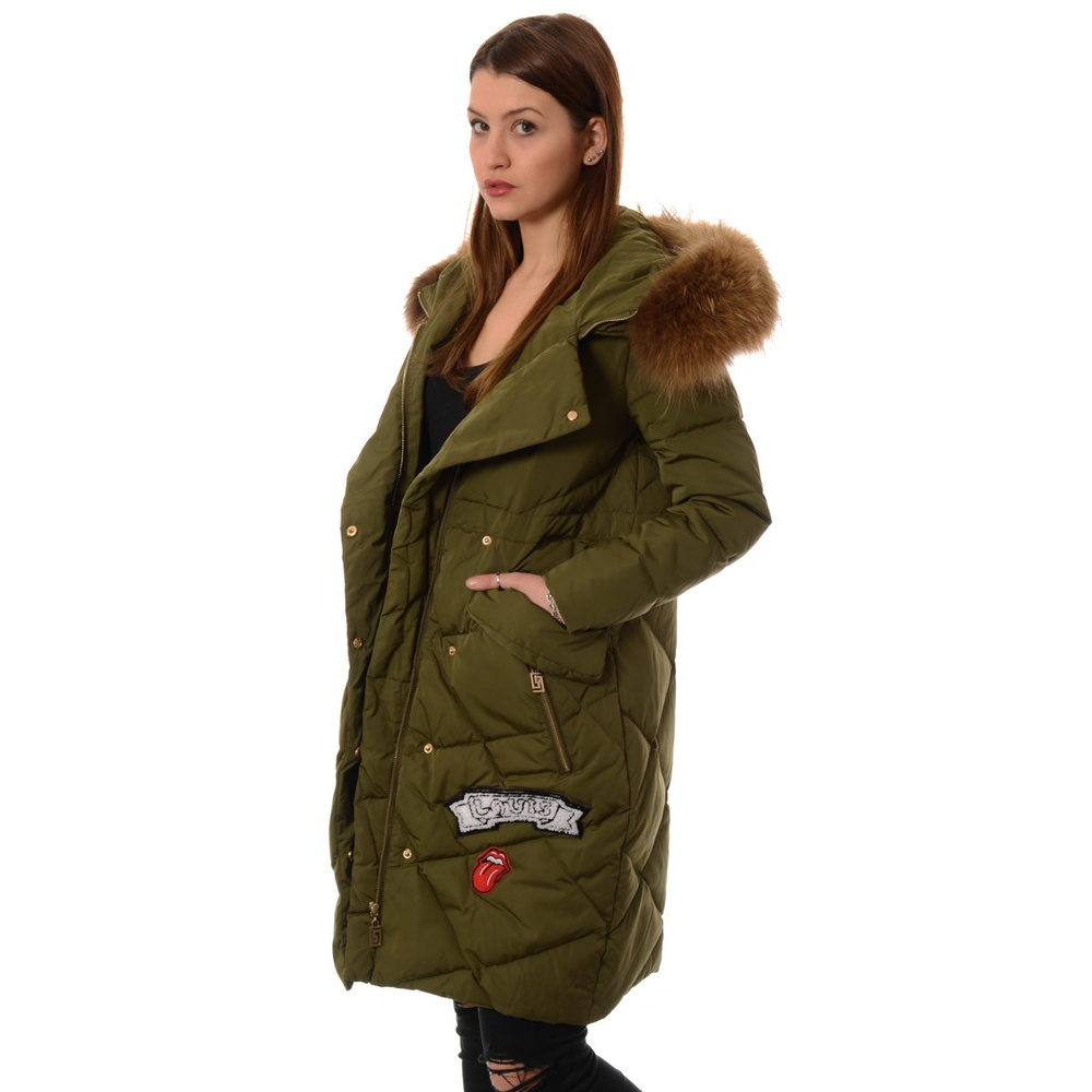 Puchowa Kurtka Zimowa Naturalne Futro Zielona