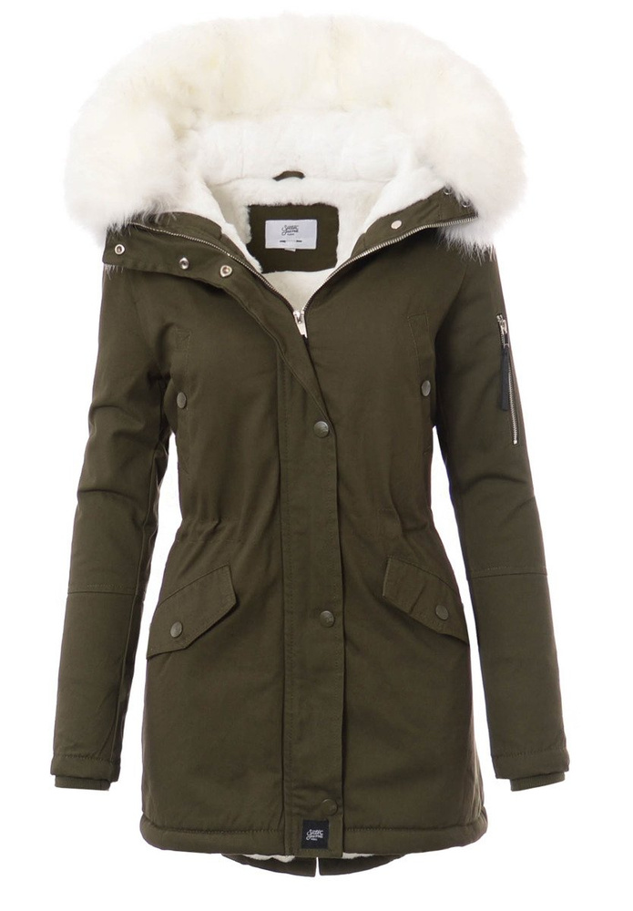 Kurtka Parka Jula Zielona Z Białym Futrem