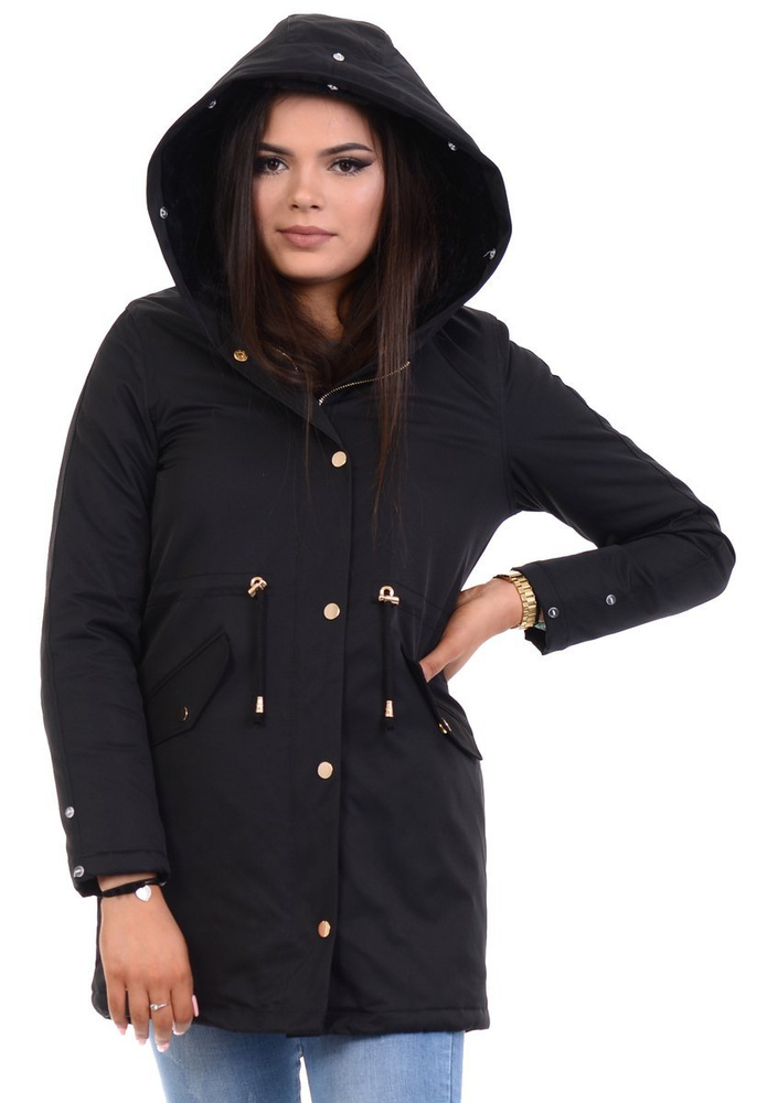 Damska Kurtka Parka Zimowa Wanessa Czarna Z Czarnym Futerkiem