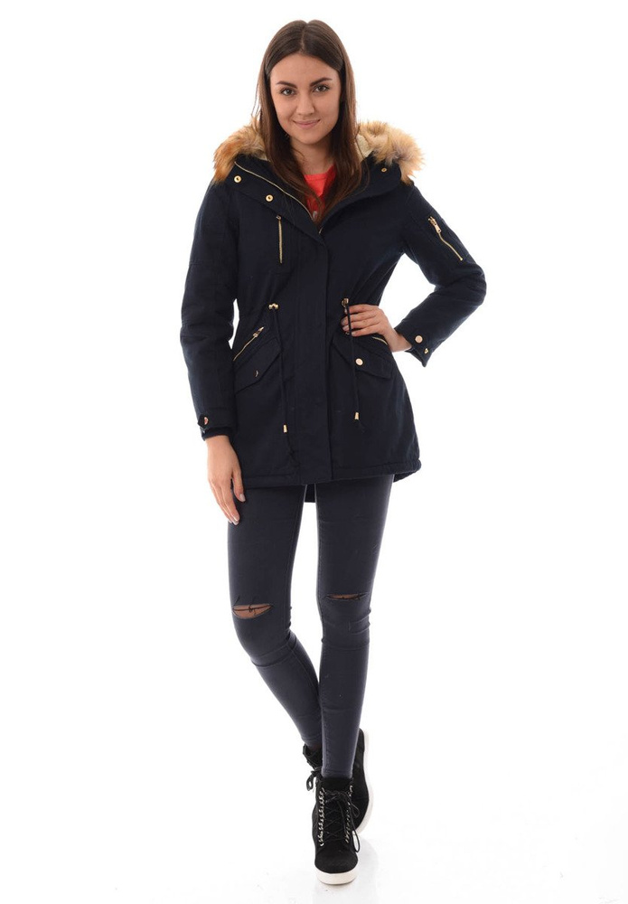 Damska Bawełniana Zimowa Kurtka Parka Granatowa