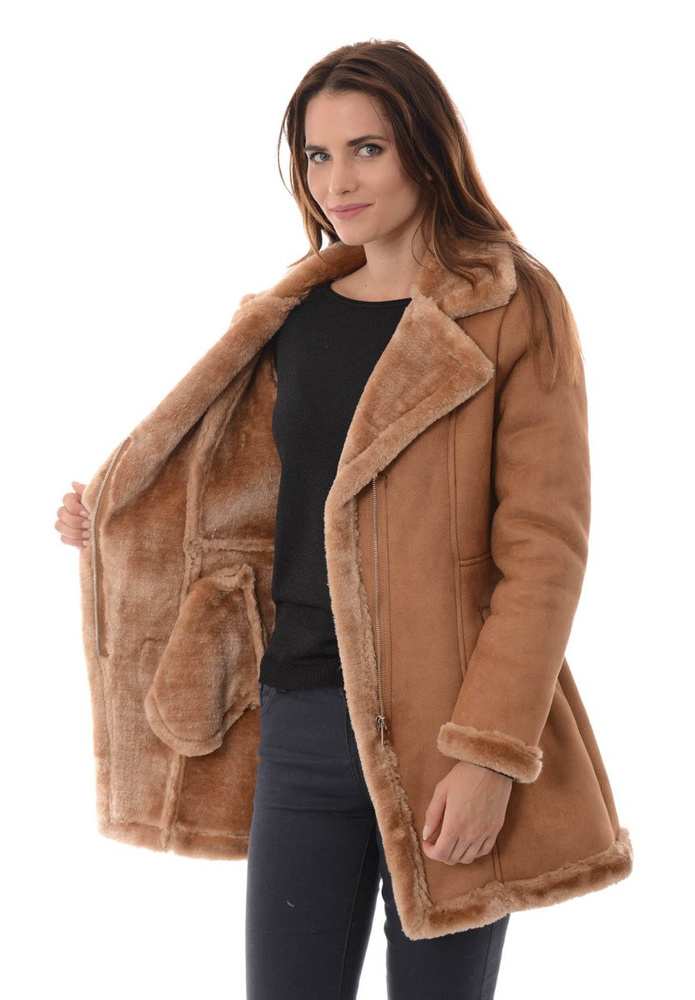 Damski Płaszcz Kożuch Zimowy Grażyna Brązowy