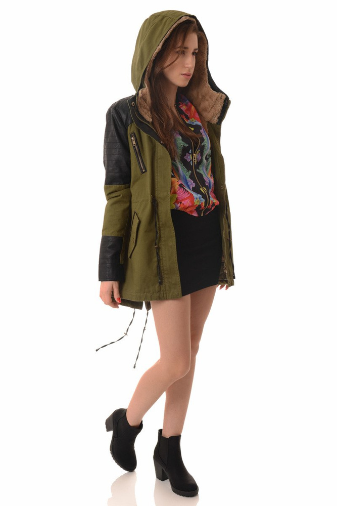 Damska Kurtka Parka 2w1 Jesienna Zimowa Zielona