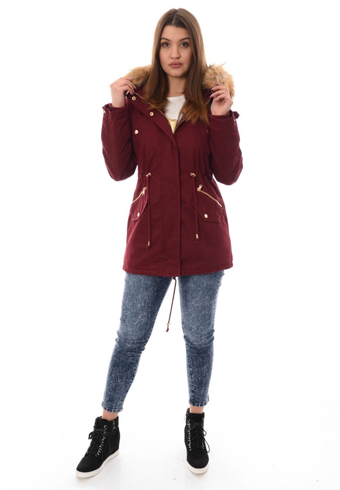 Damska Bawełniana Zimowa Kurtka Parka Flawia Bordowa