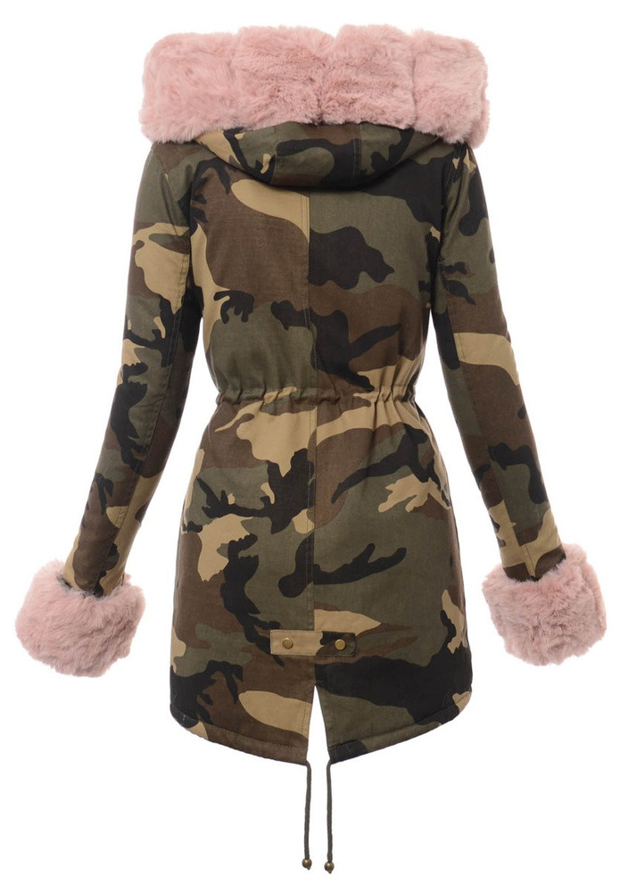 Damska Kurtka Parka Zimowa Moro z Różowym Futerkiem