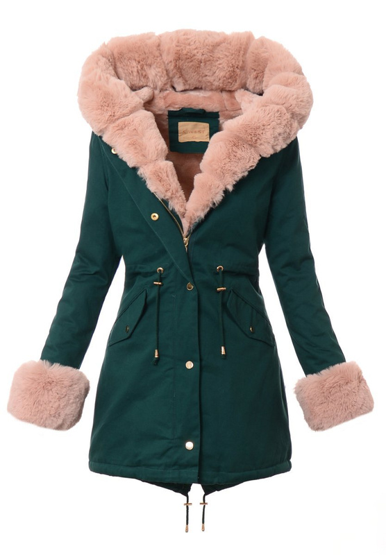 Kurtka Marika Zielona Z Cienmno Różowym Futerkiem