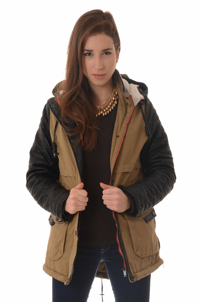 Damska Zimowa Parka Kurtka Beżowa (292)