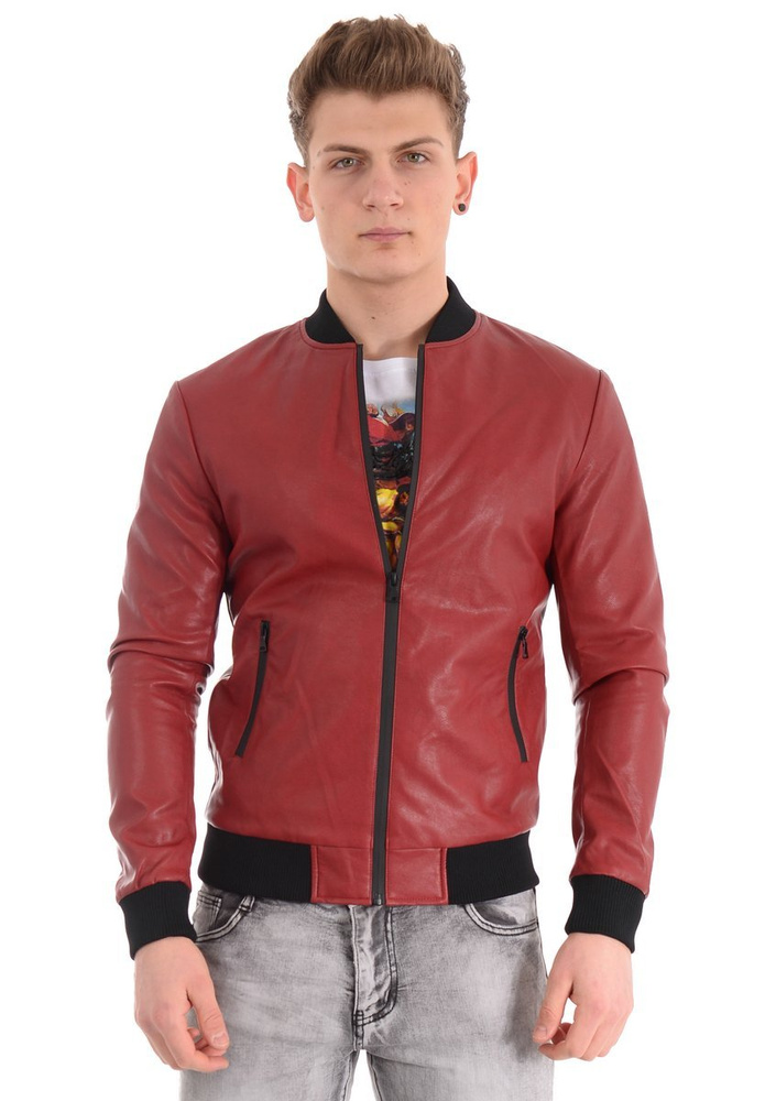 Kurtka Męska Skórzana Czerwona
