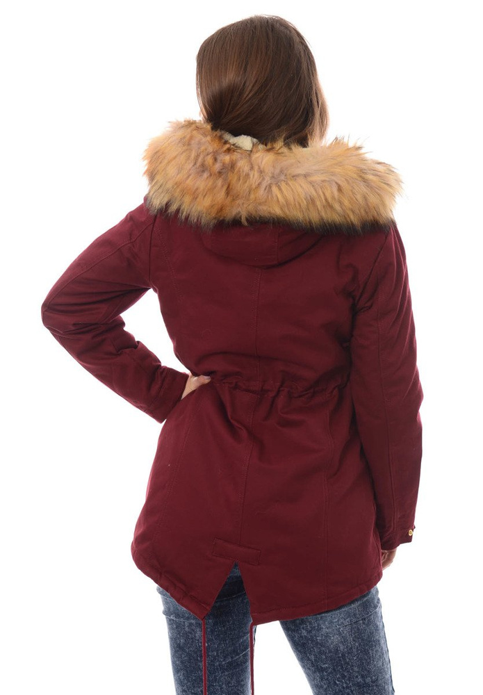 Damska Bawełniana Zimowa Kurtka Parka Flawia Bordowa