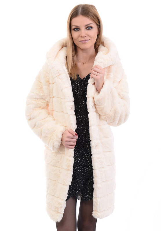 Damska Zimowa Kurtka Futrzana Kalina Kremowy