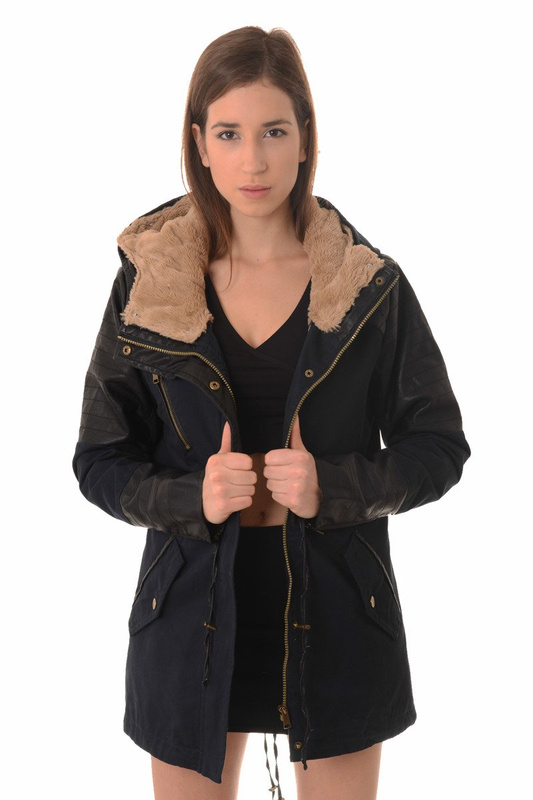 Damska Kurtka Parka 2w1 Jesienna Zimowa Granatowa (424)