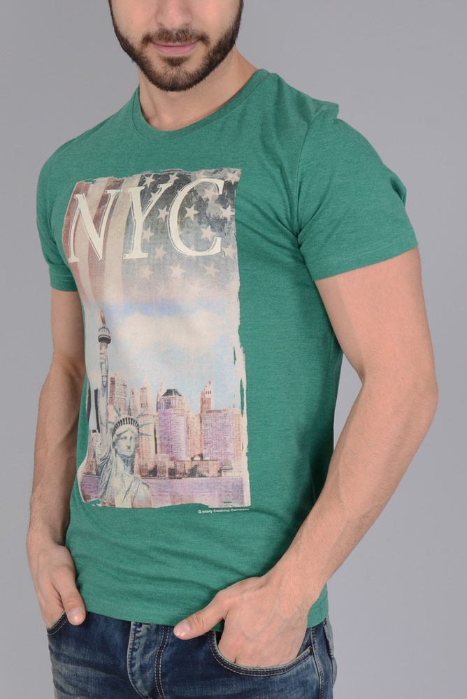 Męska Koszulka T-shirt Nadruk NYC Zielona