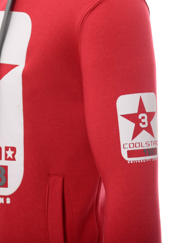 Męska Bluza Bawełniana Z Kapturem Nadruk Czerwona