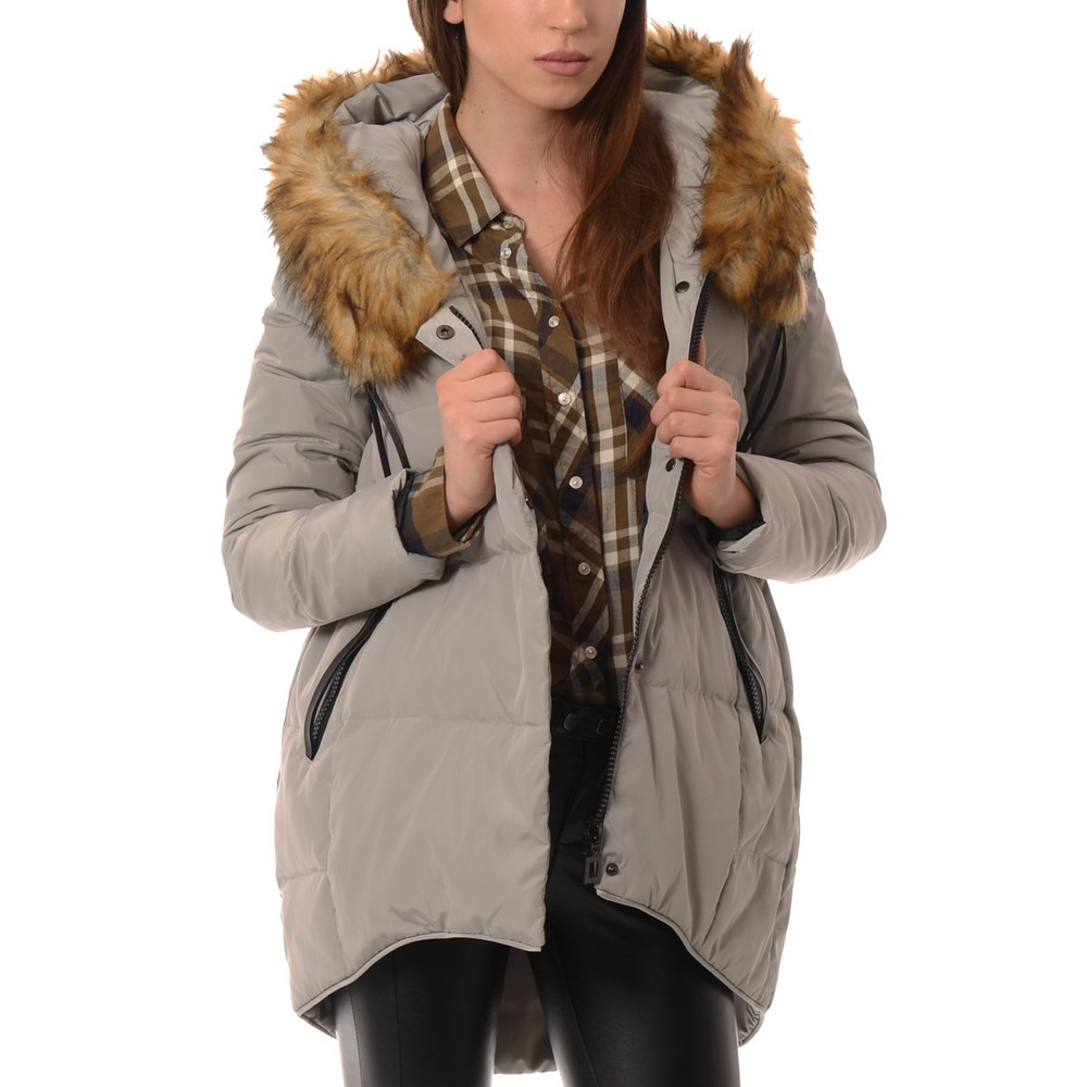 Damska Asymetryczna Kurtka Zimowa Szara (557)