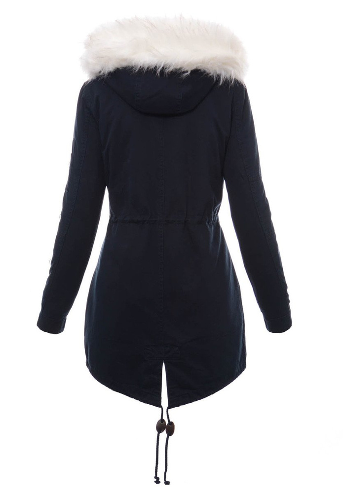 Damska Kurtka Parka Zimowa 2w1 Mila Granatowa Z Białym Futerkiem