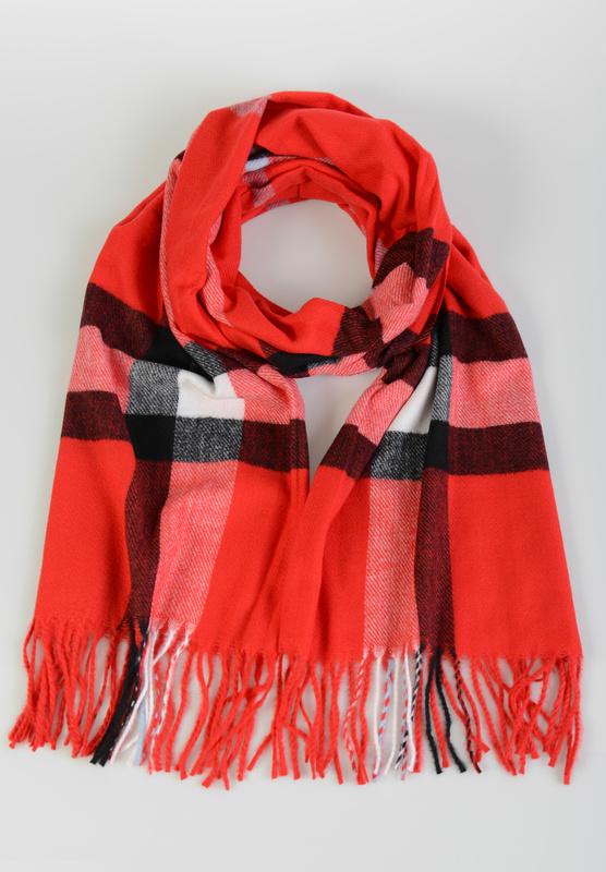 Szal Damski Czerwony W Kratę