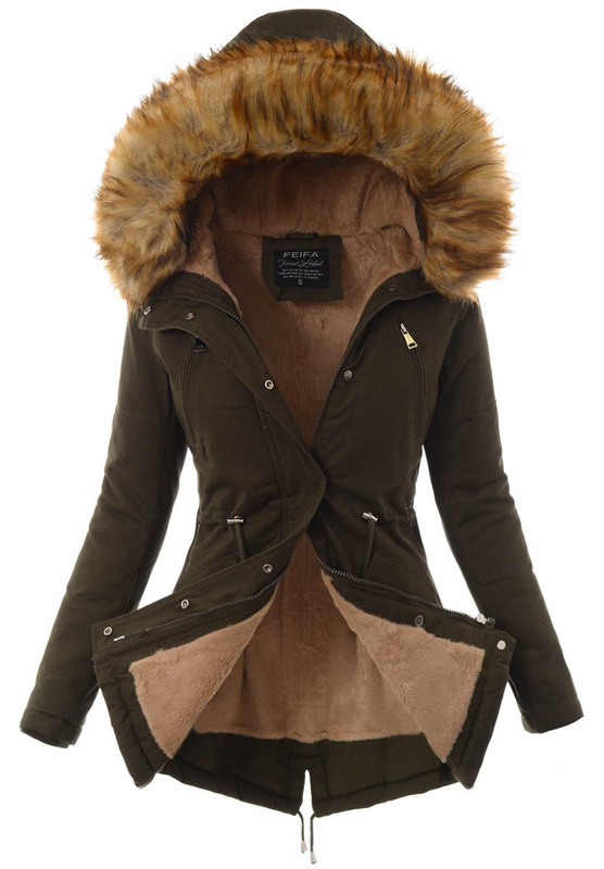 Damska Kurtka Parka Zimowa Zielona z Beżowym Futerkiem