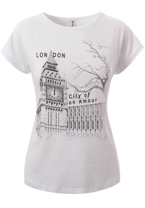 Damska Koszulka T-Shirt Krótki Rękaw Nadruk London Biała