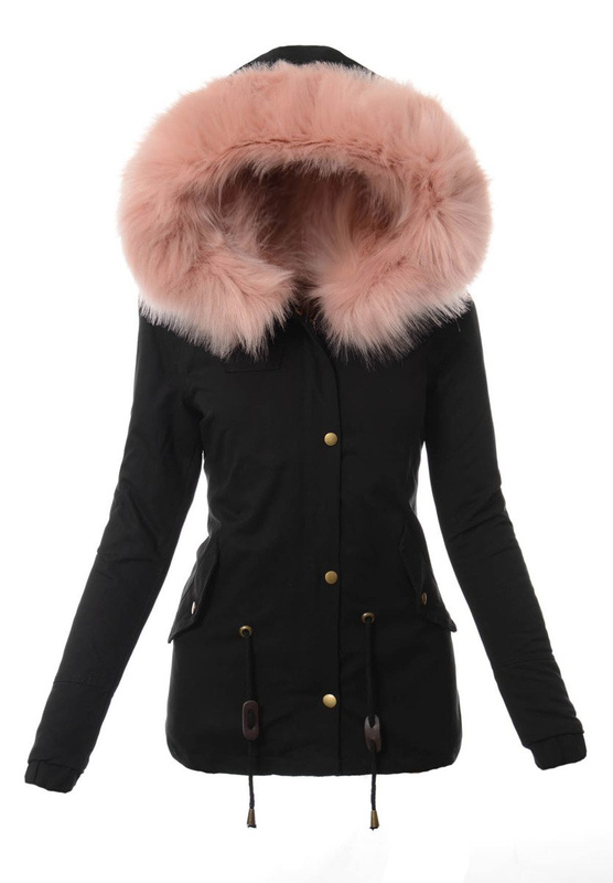 Damska Kurtka Parka Zimowa 3w1 Czarna z Różowym Futerkiem