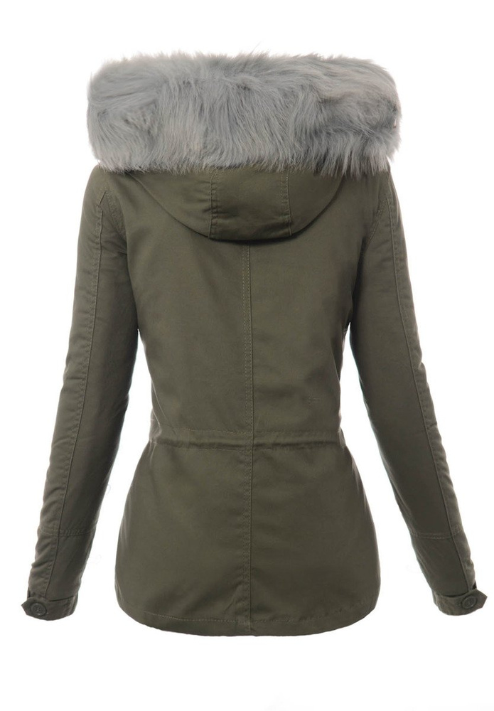 Damska Kurtka Parka Zimowa 3w1 Zielona z Szarym Futerkiem