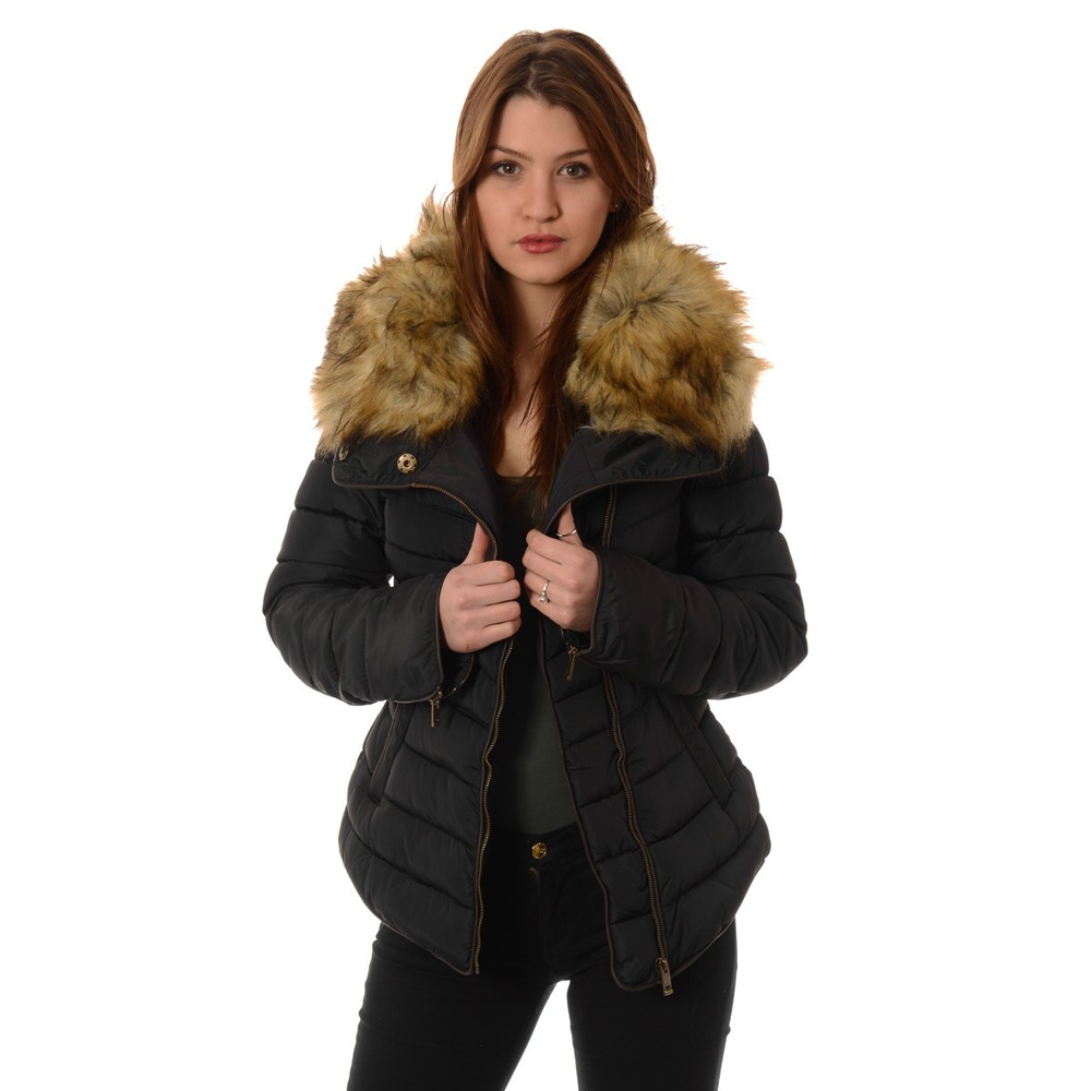Damska Kurtka Zimowa Futerko Czarna