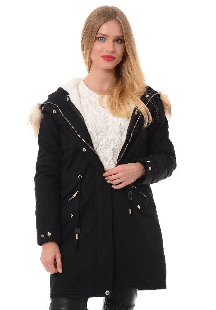 Damska Kurtka Parka Zimowa 2w1 Melka Czarna