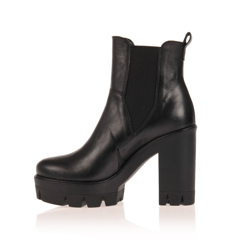 Polskie Mega Botki Platforma Skóra Black