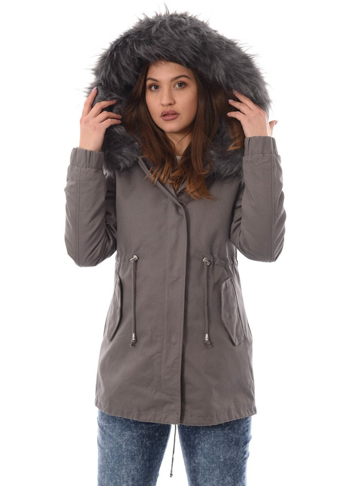 Piękna Damska Kurtka Parka 2w1 Emilia Szara