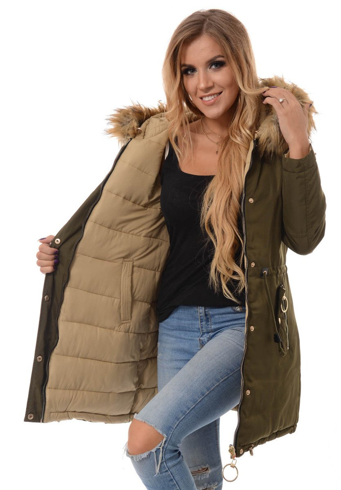 Damska Dwustronna Zimowa Kurtka Ortalionowa Zielona
