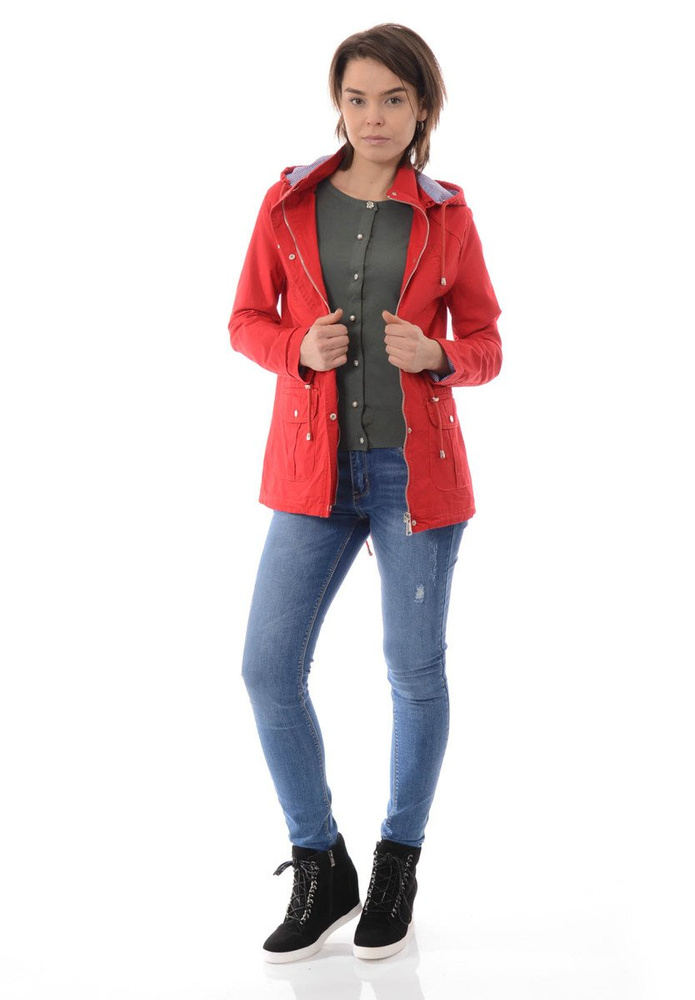 Damska Kurtka Parka Wiosenna Kasandra Czerwona