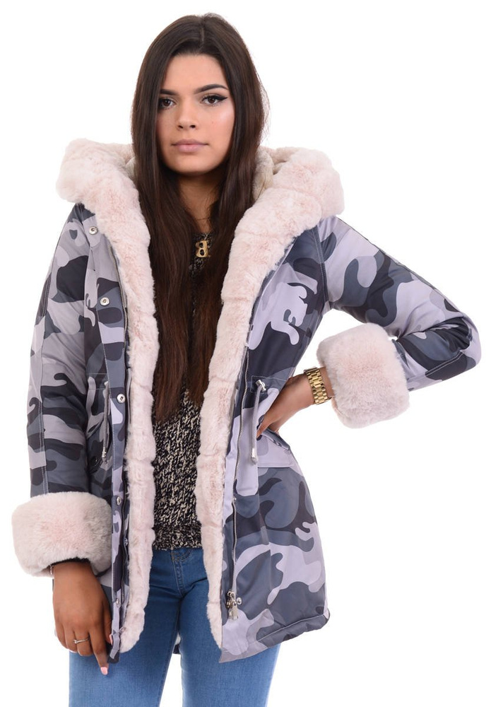 Damska Kurtka Parka Zimowa Sofia Moro Z Futerkiem Ecru