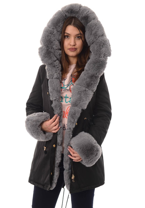 Kurtka Patrycja Czarna Z Szarym Futerkiem 