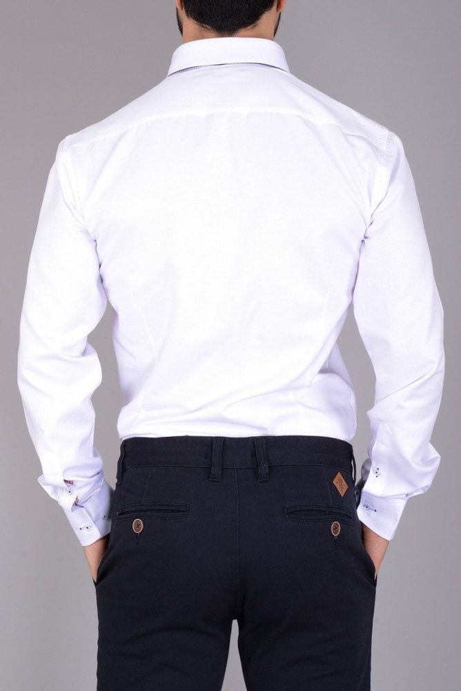 Męska Koszula Podwójny Kołnierz Biała
