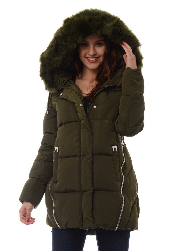 Damska Długa Zimowa Kurtka Ortalionowa Zielona