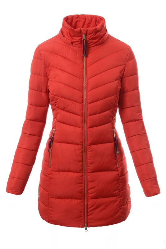 Damska Długa Zimowa Kurtka Ortalionowa Sylwia Czerwona