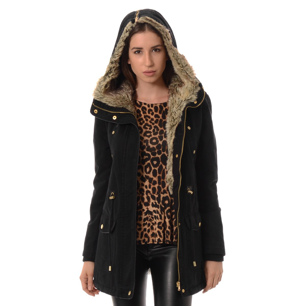 Damska Parka Kurtka Zimowa Czarna