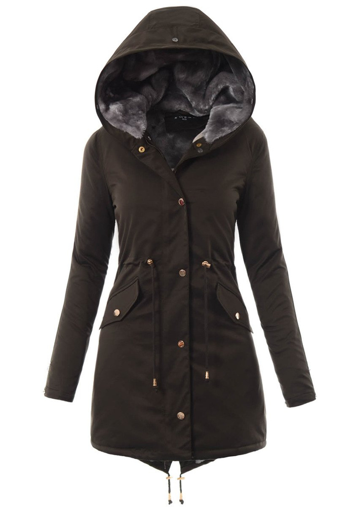 Kurtka Patrycja Khaki Z Szarym Futerkiem