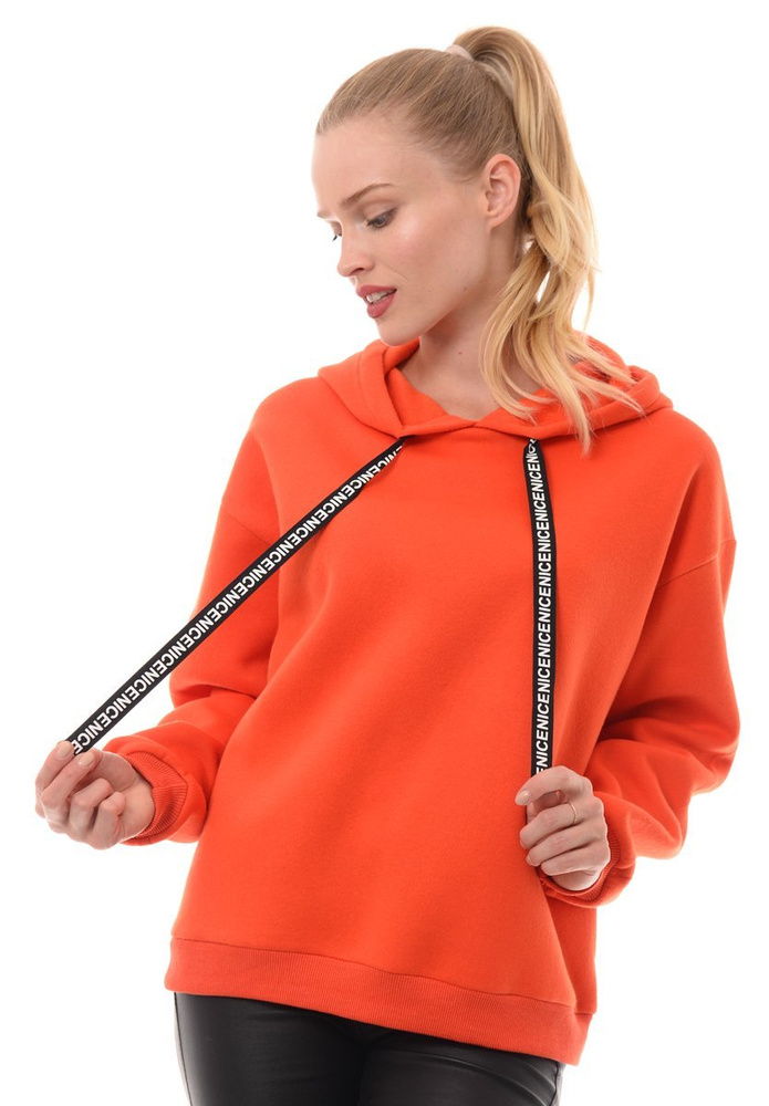 Damska Bluza Oversize Z Kapturem Ceglasta