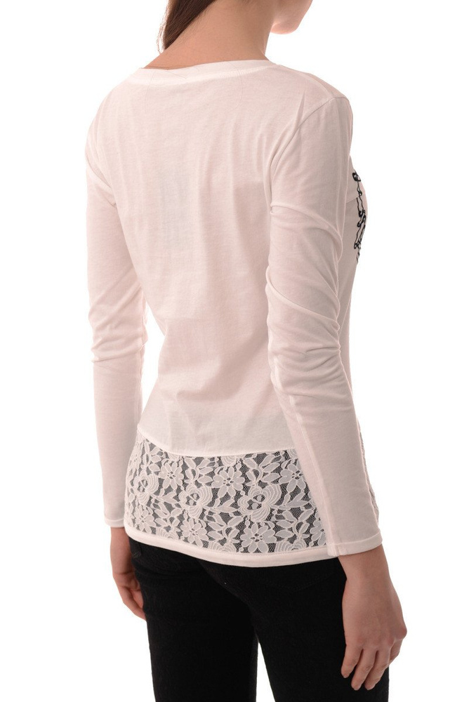 Bluzka Damska Długi Rękaw Koronka Biała