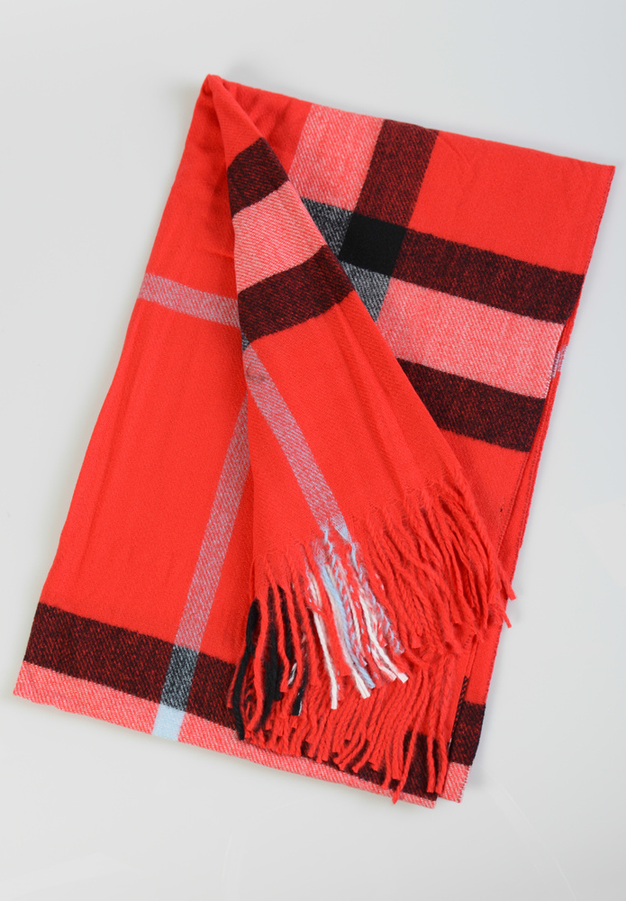 Szal Damski Czerwony W Kratę