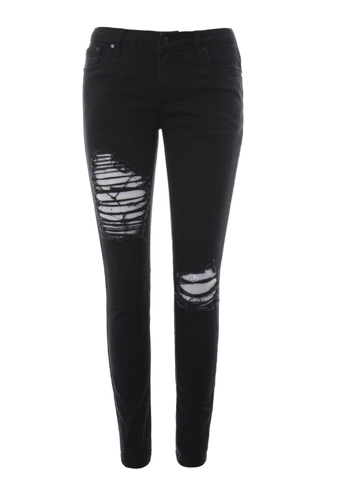 Damskie Spodnie Jeansy Rurki Przetarcia Czarne