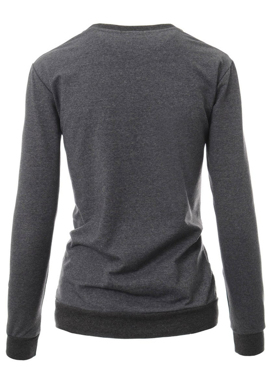 Damska Bluza Bawełniana Nadruk Kwiat Ciemno Szara