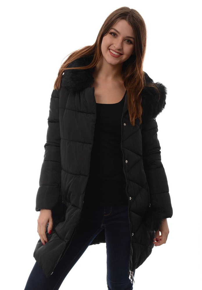 Damska Długa Zimowa Kurtka Ortalionowa Czarna