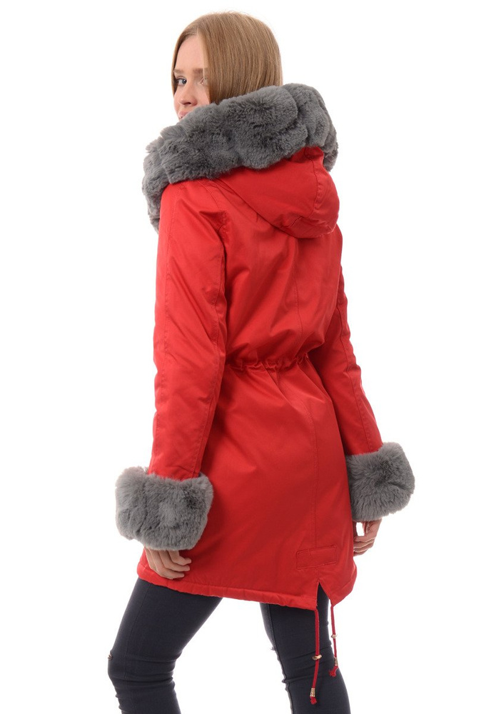 Kurtka Patrycja Czerwona Z Szarym Futerkiem