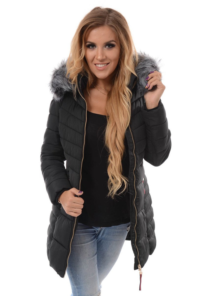 Damska Długa Zimowa Kurtka Ortalionowa Sylwia Czarna