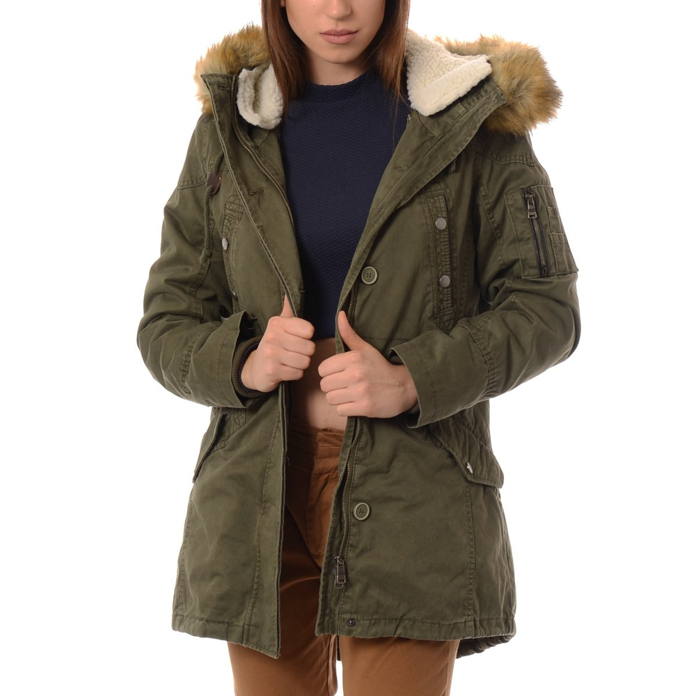 Damska Parka Kurtka Zimowa 2w1 Zielona