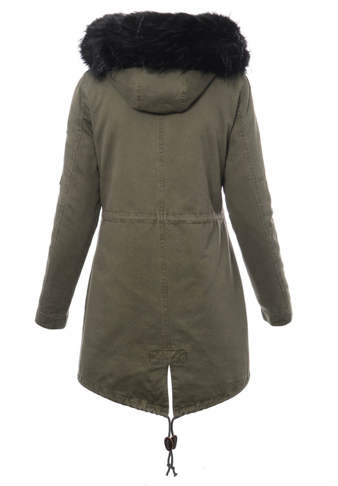 Damska Kurtka Parka Zimowa 2w1 Mila Zielona z Czarnym Futerkiem